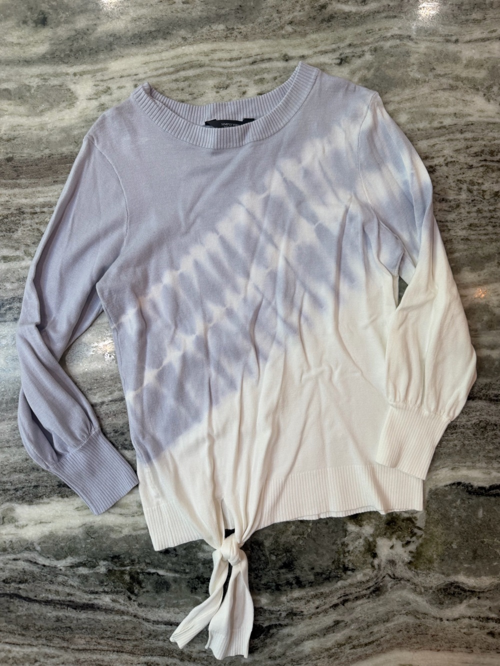Simply Vera Vera Wang Lavender and White Tie-Front Long Sleeve Sweater Top